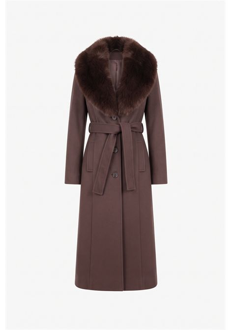 CAPPOTTO LUNGO MONOPETTO CON SPACCHI NEI FIANCHI E COLLO DI PELLICCIA VALENTINA RIO | V8362/02346